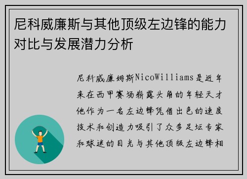尼科威廉斯与其他顶级左边锋的能力对比与发展潜力分析